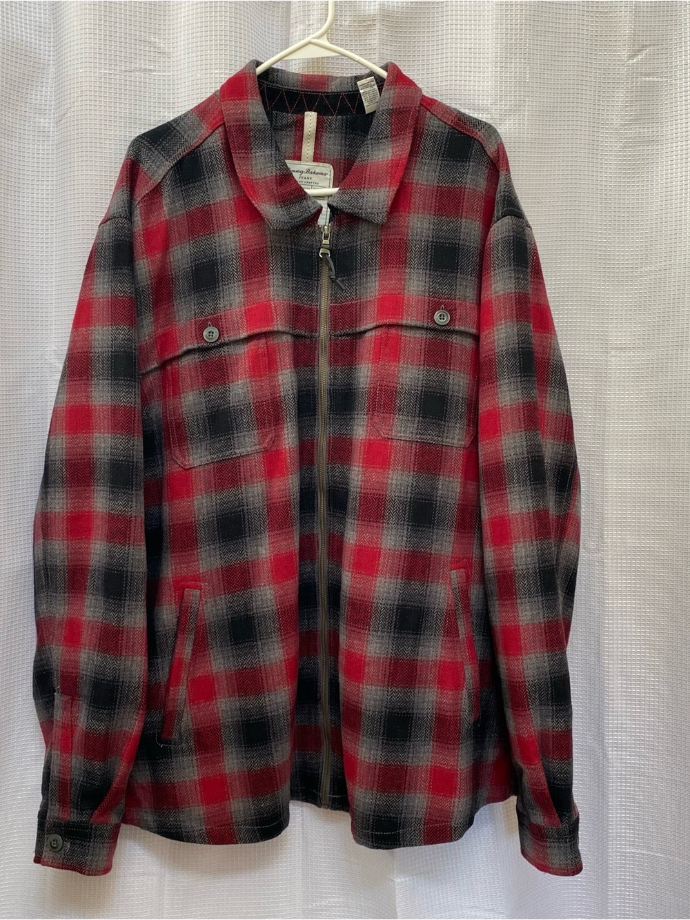 Men’s TOMMY BAHAMA JEANS Island Crafted Full Zip Red Plaid Shacket XXL NWOT